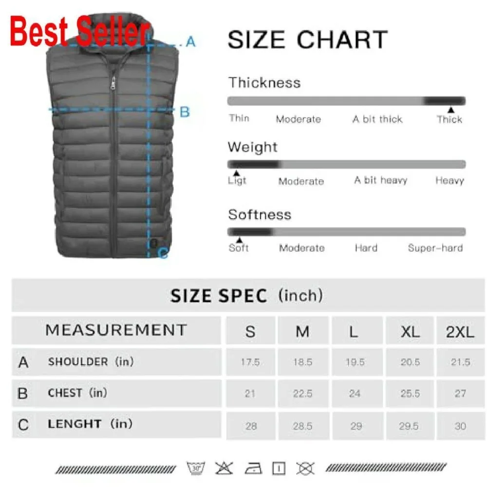 Men's Lightweight Puffer Vest Water-Resistant Golf Outdoor Winter Sleeveless